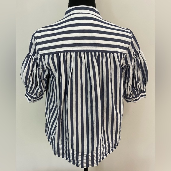 Anthropologie The Darcey‎ Popover Swing Top blue and white stripe pattern XS - Picture 4 of 8